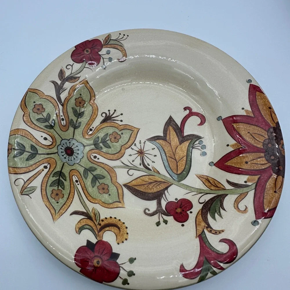 2 Pier 1 Imports Carynthum Salad Plates Handcrafted Earthenware Floral 8.2